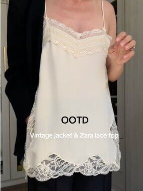 ZARA ZW COLLECTION LACE CAMISOLE TOP SMALL S ECRU 5107/297/712 VIRAL LUXURY